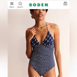 Boden Symi String SwimsuitFrench Navy, Seagull